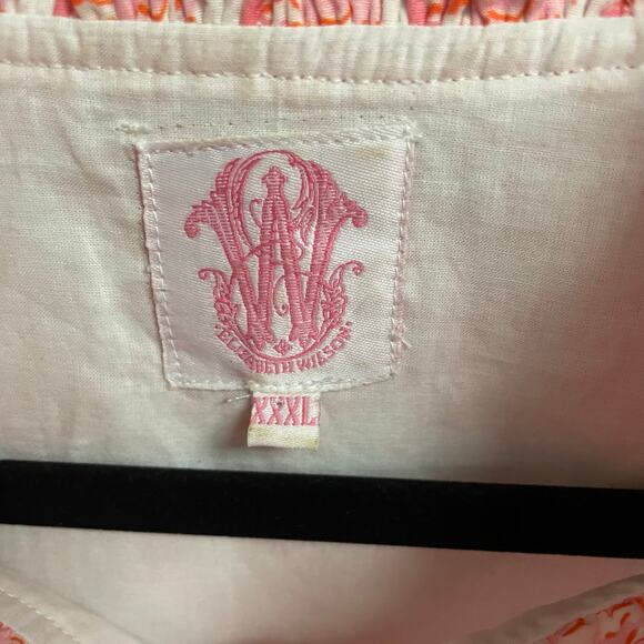 Elizabeth Wilson White Pink Floral Print Fringe Trim Button Up Dress Size XXXL - Picture 6 of 8